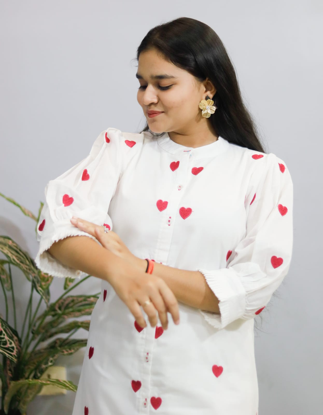 Heart Bloom  White Kurti With Pant Set