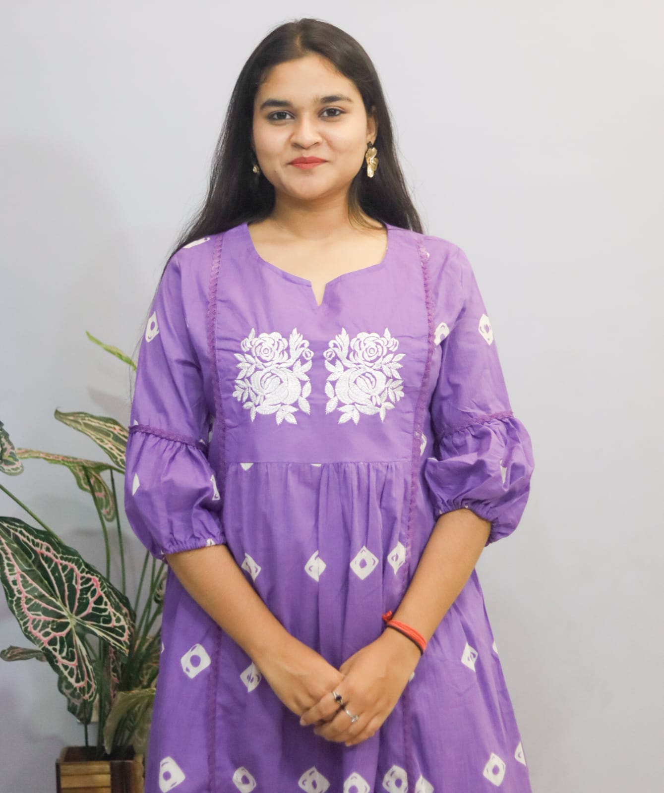Lavender Grace Embroidered Kurti With Pant Set