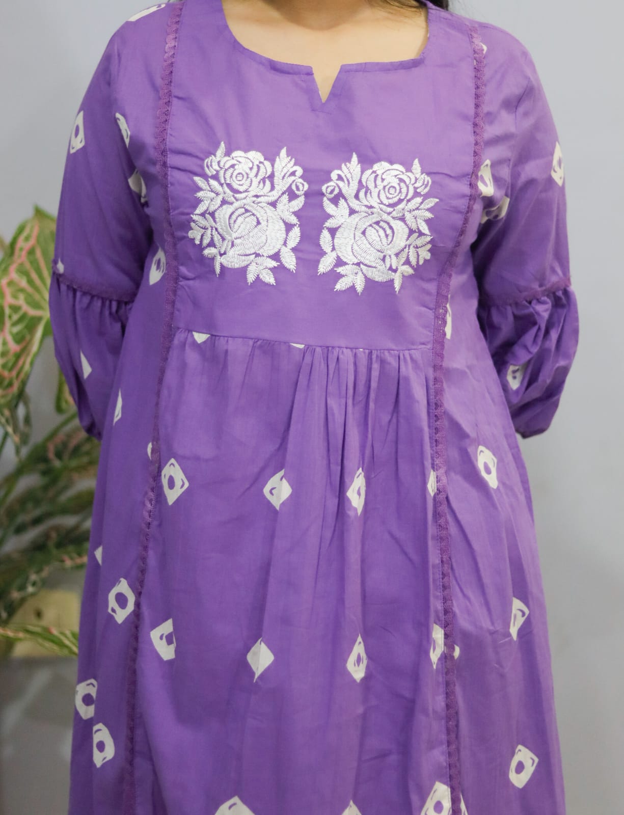 Lavender Grace Embroidered Kurti With Pant Set