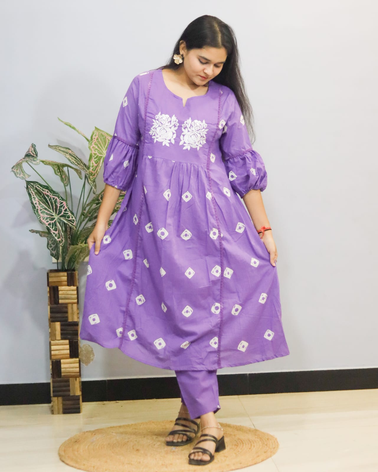 Lavender Grace Embroidered Kurti With Pant Set
