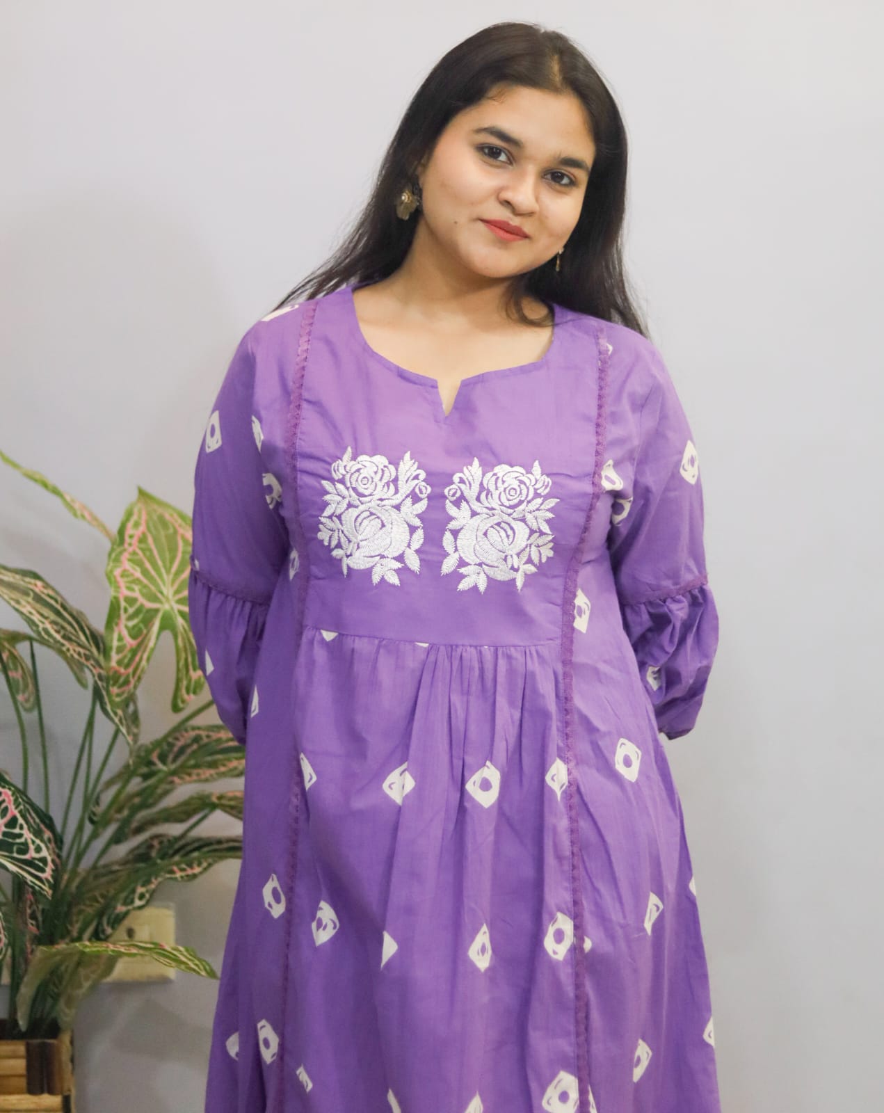 Lavender Grace Embroidered Kurti With Pant Set