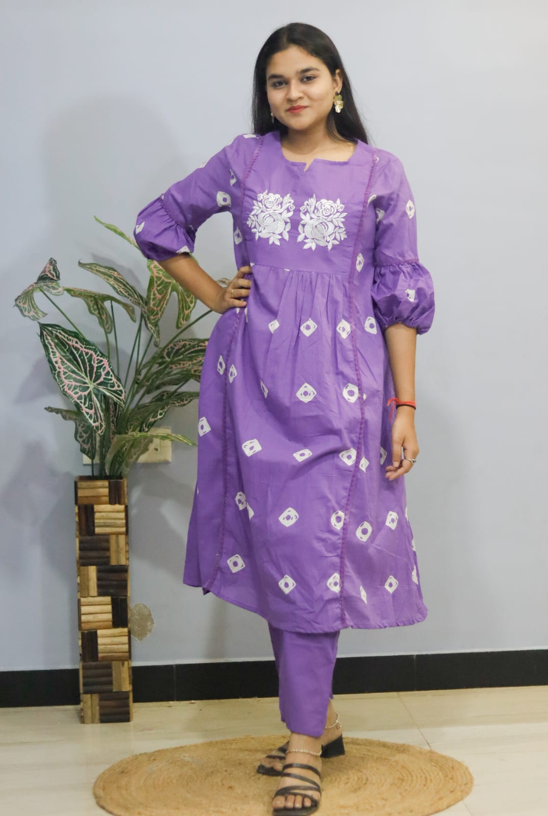 Lavender Grace Embroidered Kurti With Pant Set
