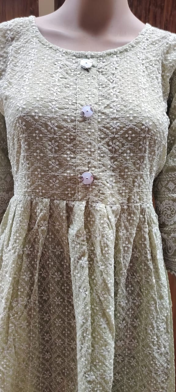 Pista Green  Chikankari Frock Kurti