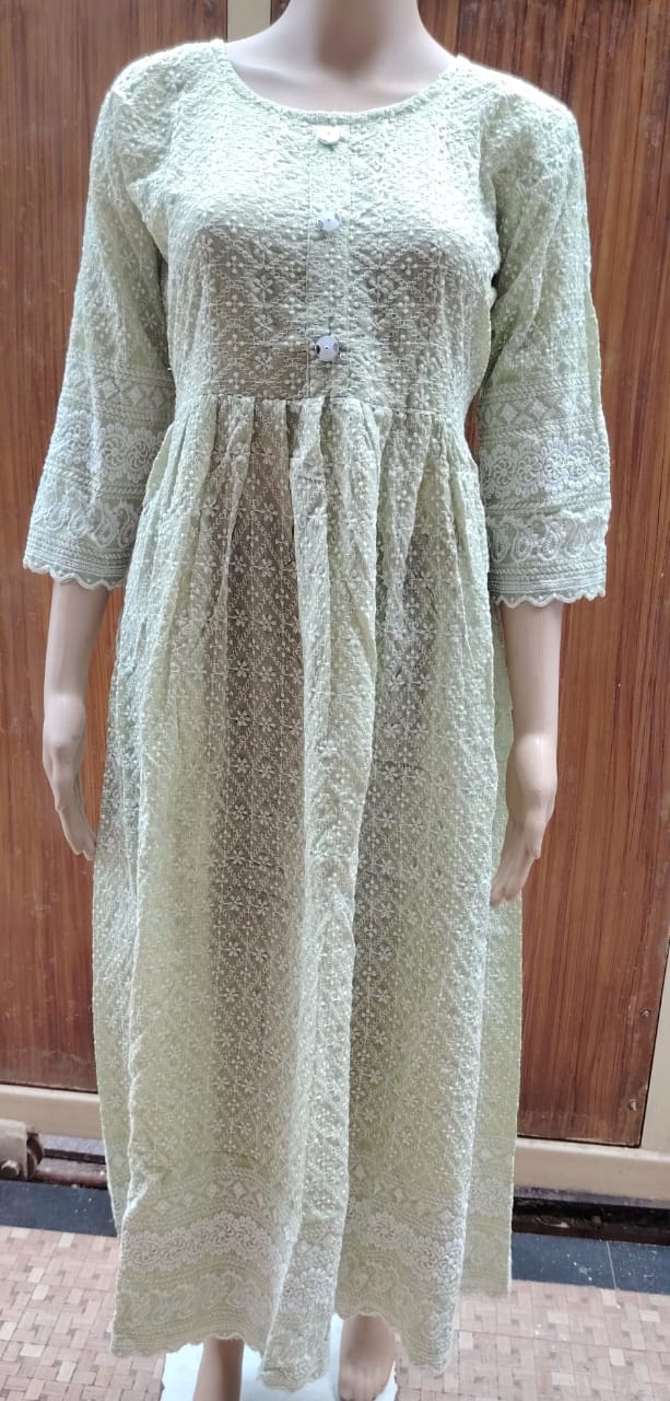 Pista Green  Chikankari Frock Kurti