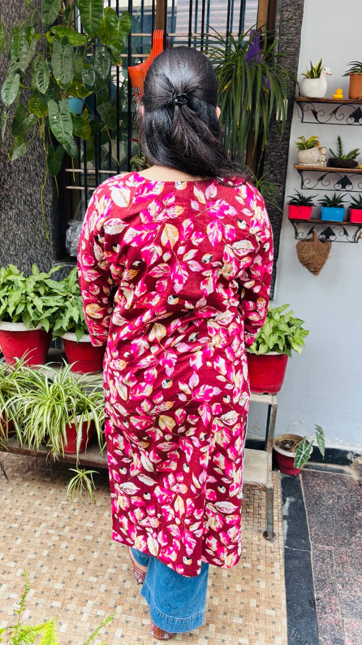 Maroon Floral Printed cotton kurti