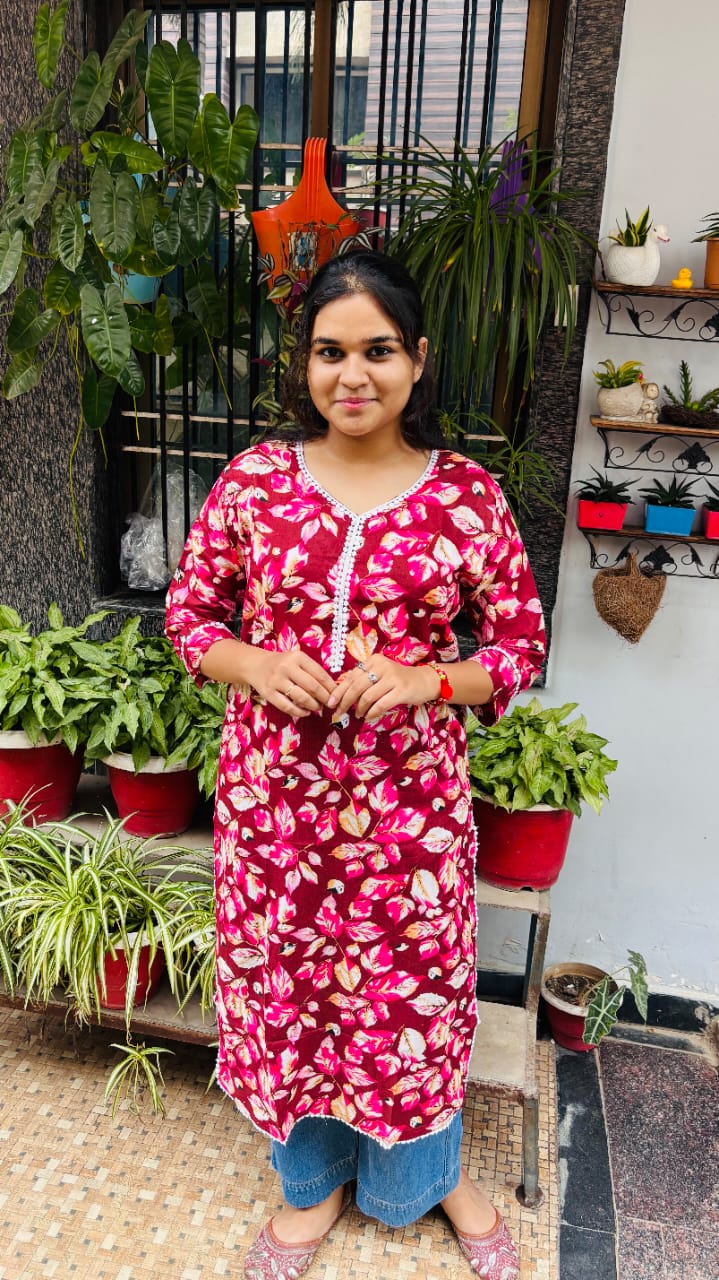 Maroon Floral Printed cotton kurti