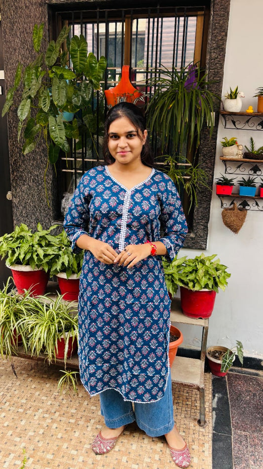 Blue printed Cotton kurti