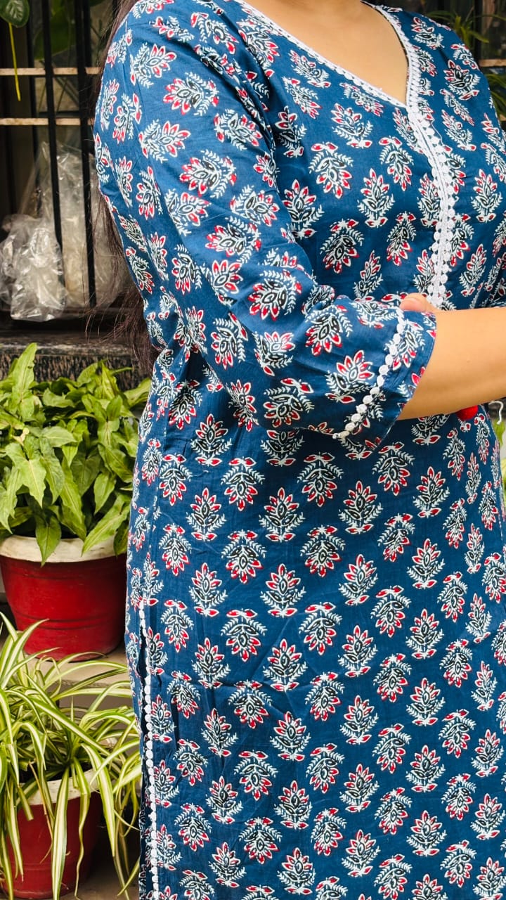 Blue printed Cotton kurti