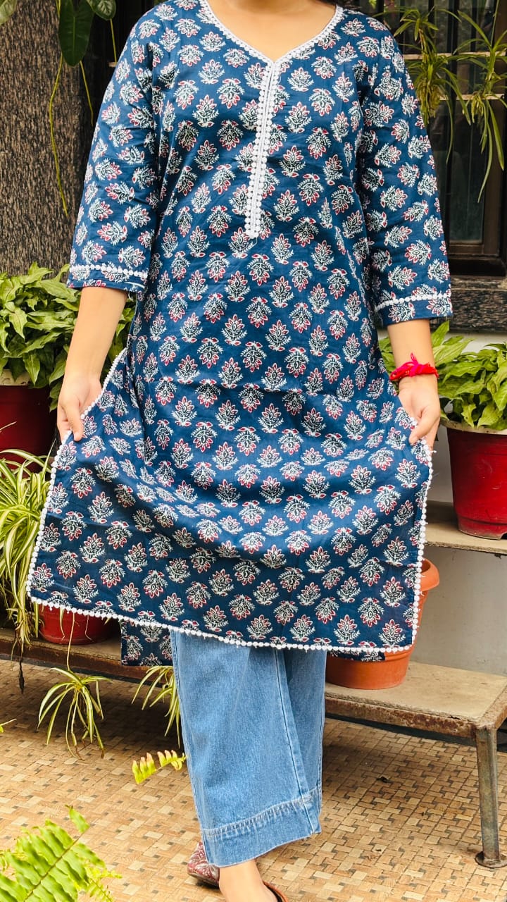 Blue printed Cotton kurti