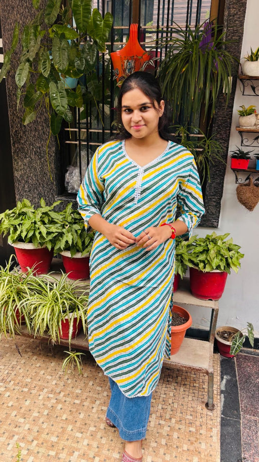 Multi-Color Diagonal printed Cotton Kurti