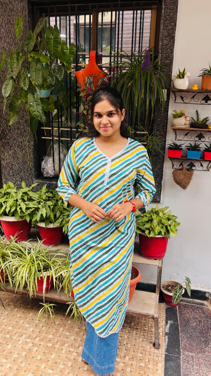 Multi-Color Diagonal printed Cotton Kurti