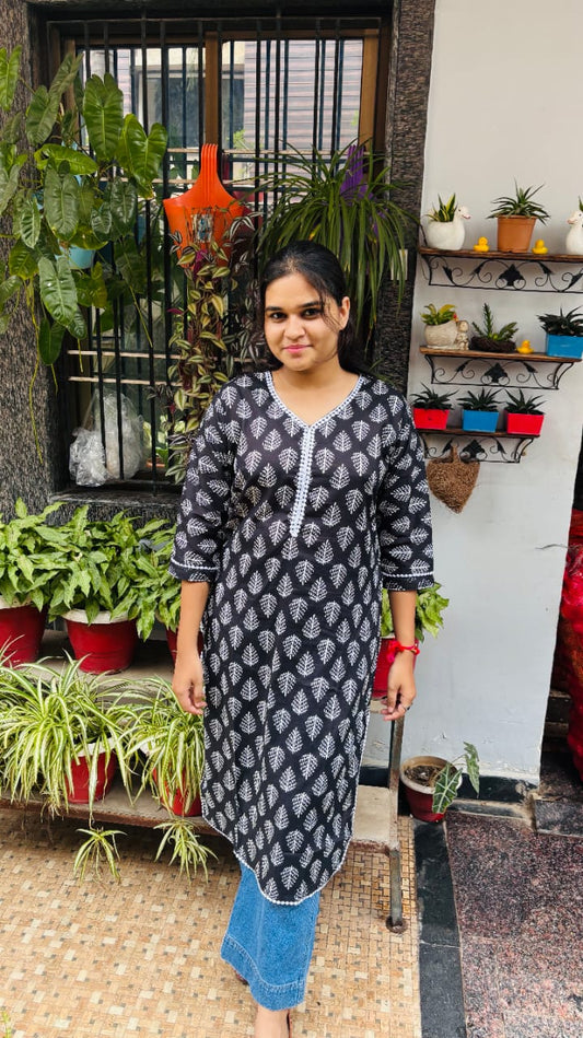 Black  Printed Cotton Kurti