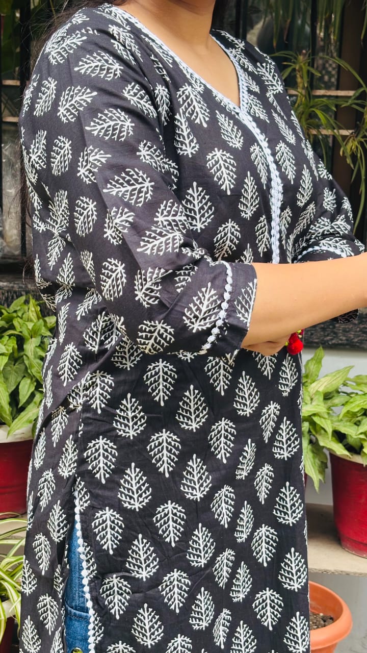Black  Printed Cotton Kurti