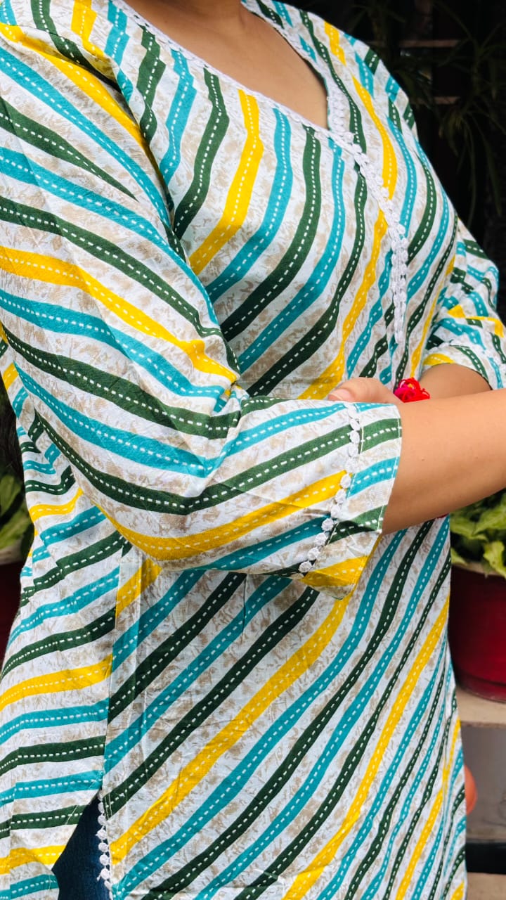 Multi-Color Diagonal printed Cotton Kurti