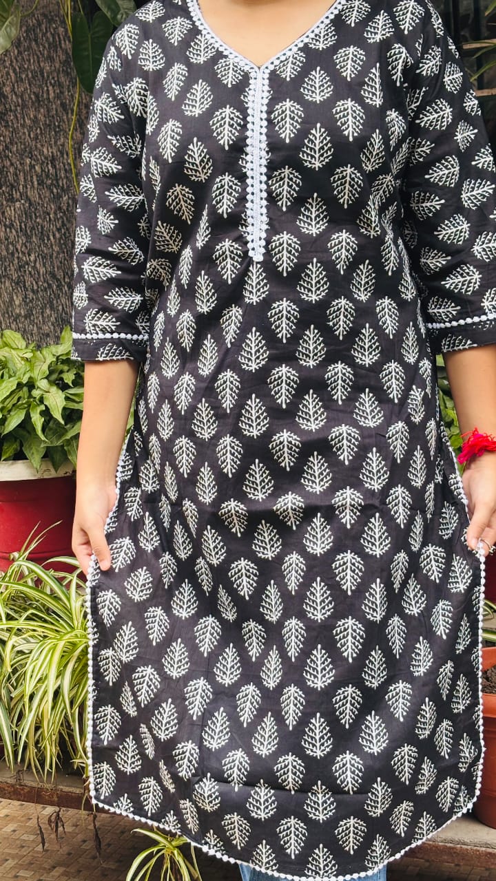 Black  Printed Cotton Kurti