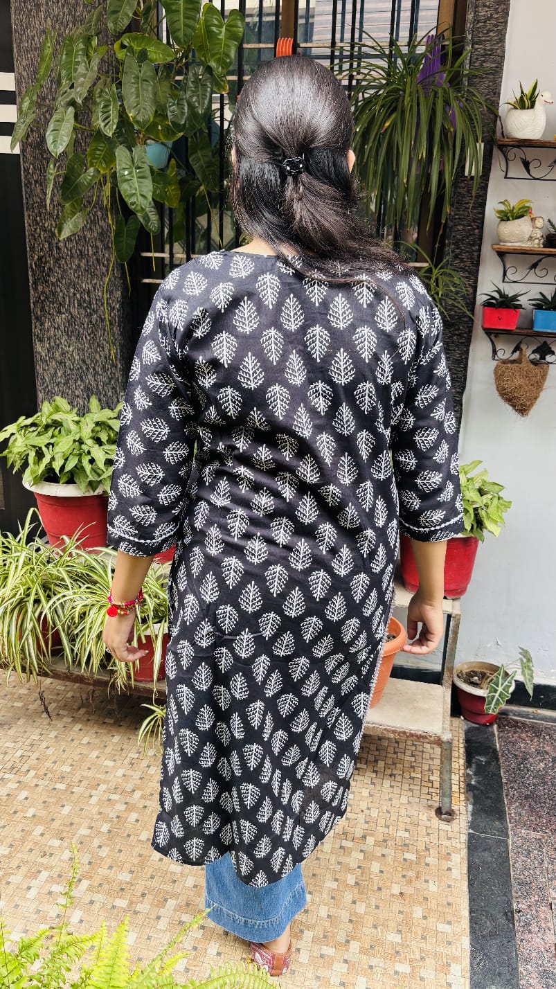 Black  Printed Cotton Kurti