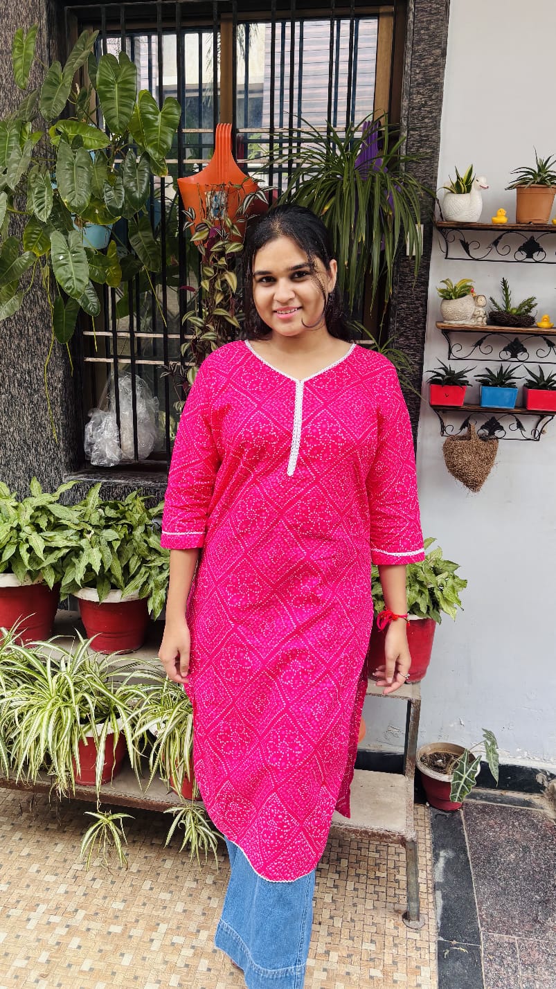 Pink printed Cotton kurti