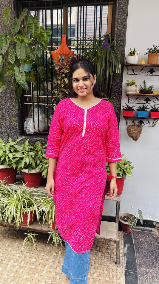 Pink printed Cotton kurti