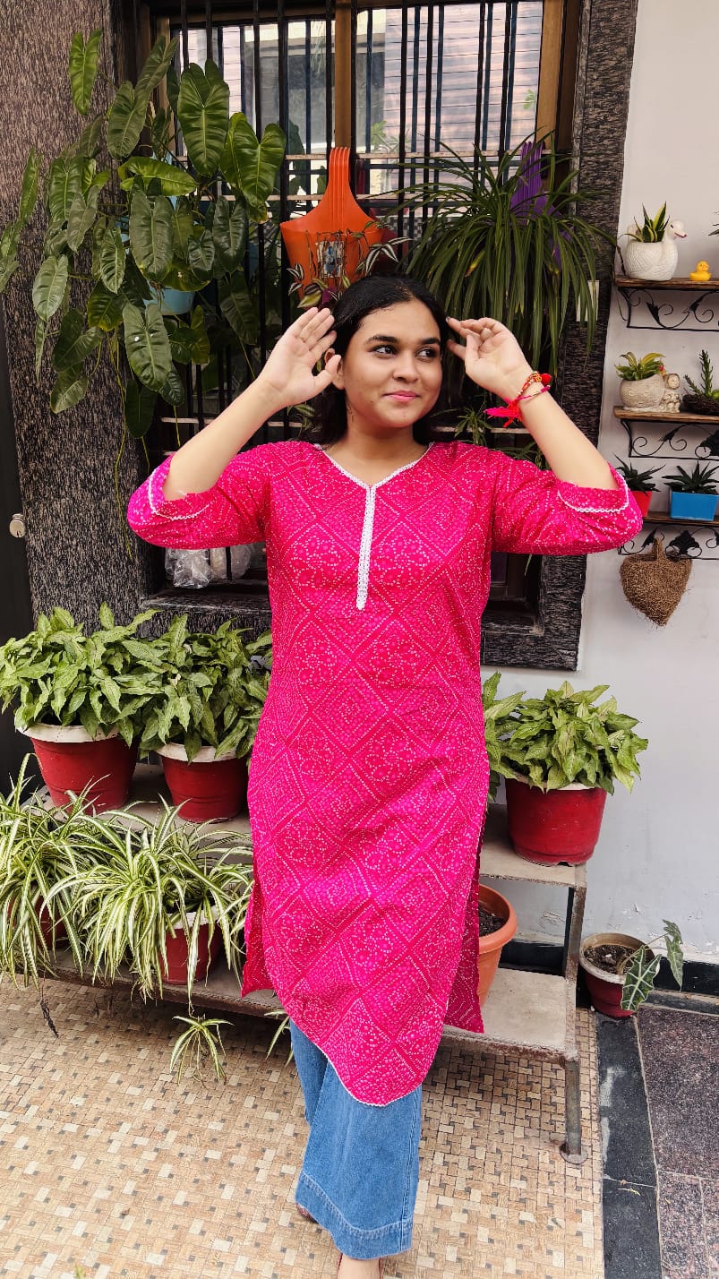 Pink printed Cotton kurti