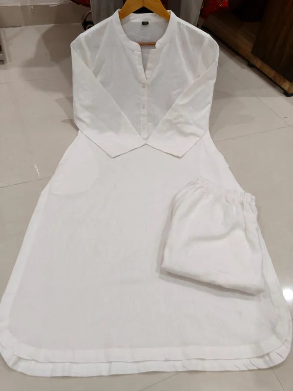 White  khadi cotton kurti pant cord set for working women