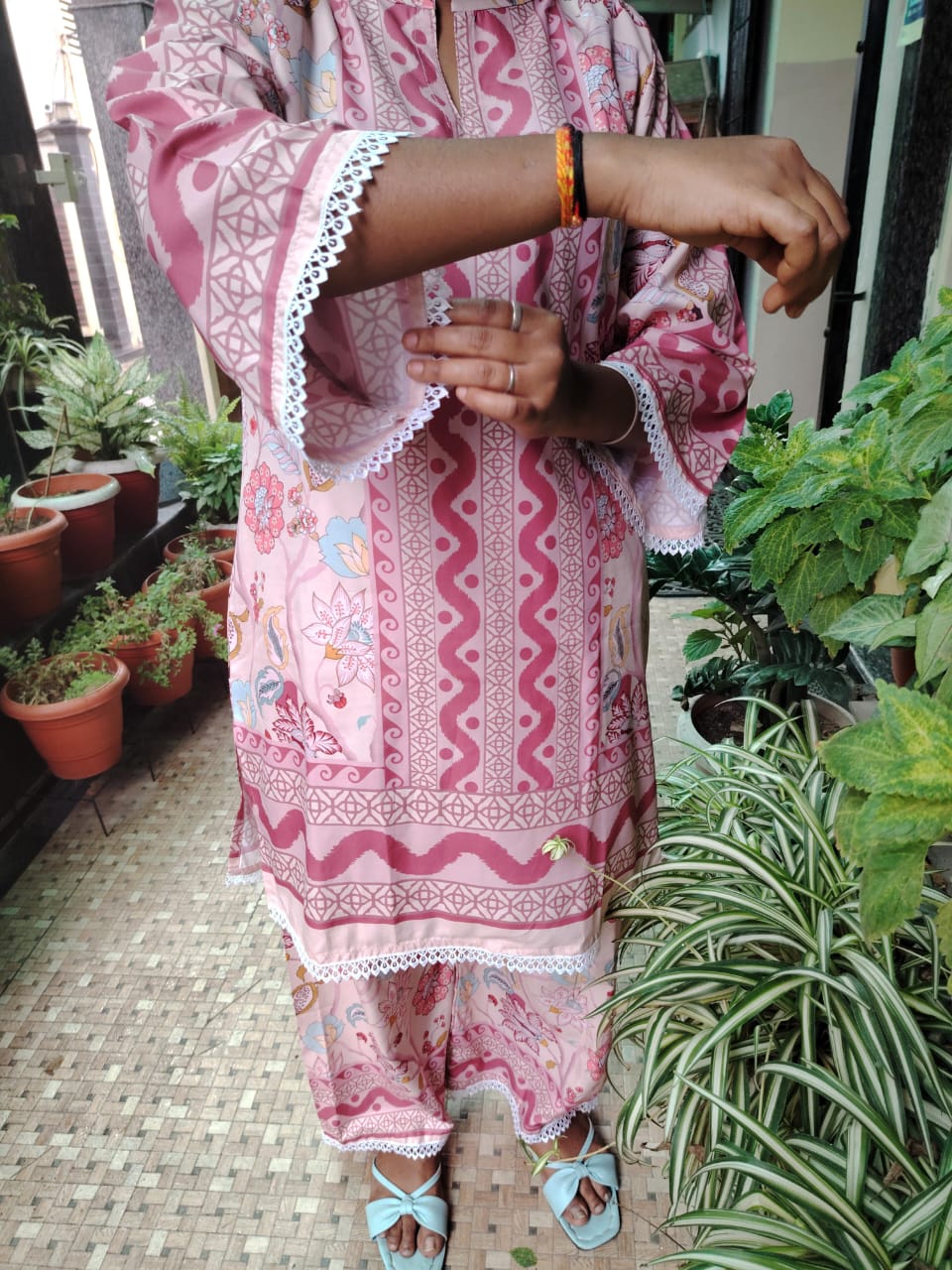 pink stylish turkish printed cord set for women