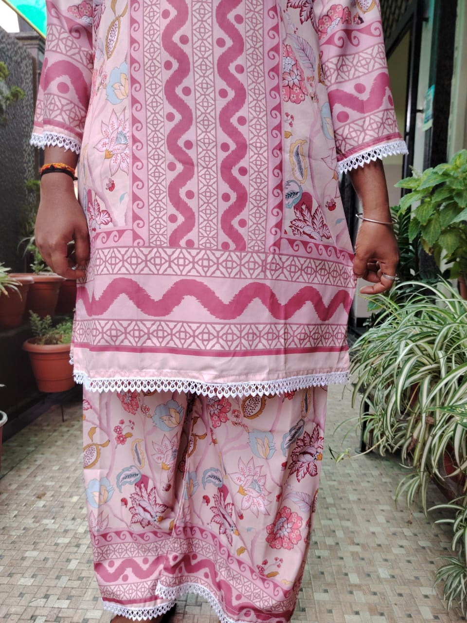 pink stylish turkish printed cord set for women