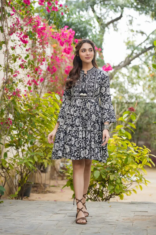 Black Mal Mal Cotton Printed Embroidered Tunic