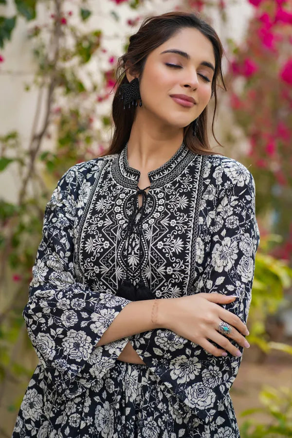 Black Mal Mal Cotton Printed Embroidered Tunic