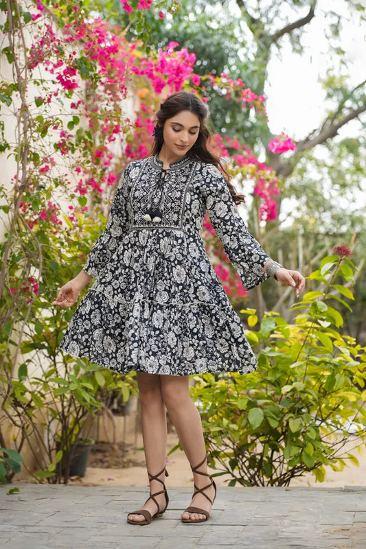 Black Mal Mal Cotton Printed Embroidered Tunic