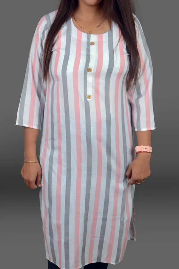 Pink Women Solid A-line Kurta