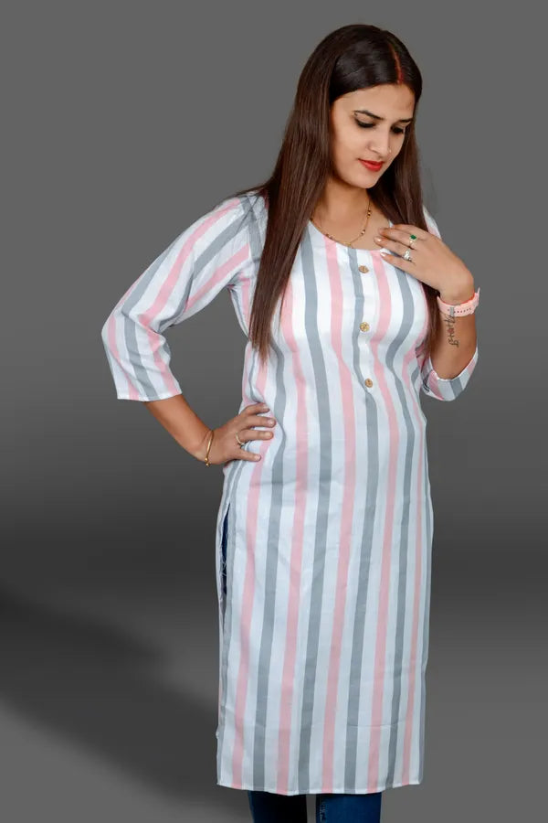 Pink Women Solid A-line Kurta