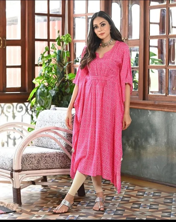 Pink::White Women Striped Ethnic Dress Kurta
