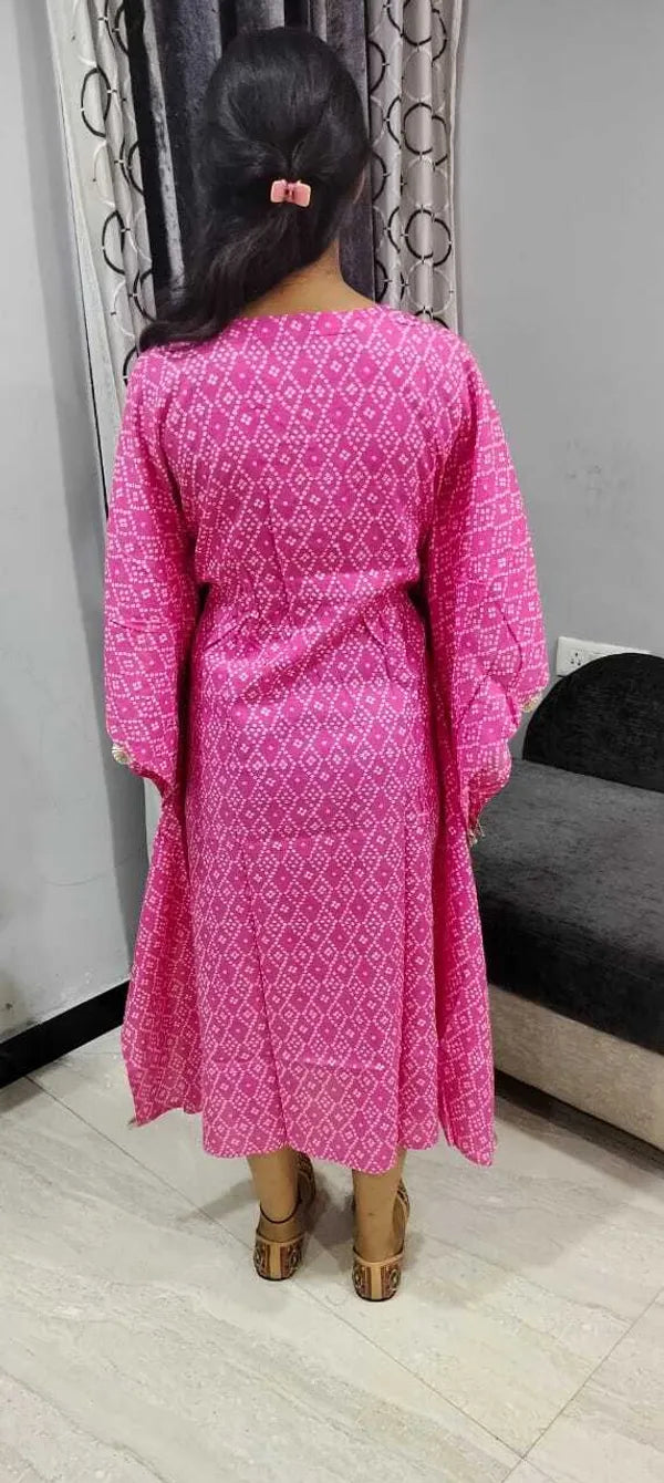 Pink::White Women Striped Ethnic Dress Kurta
