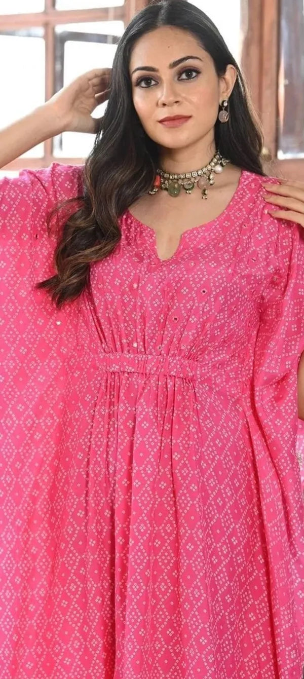 Pink::White Women Striped Ethnic Dress Kurta