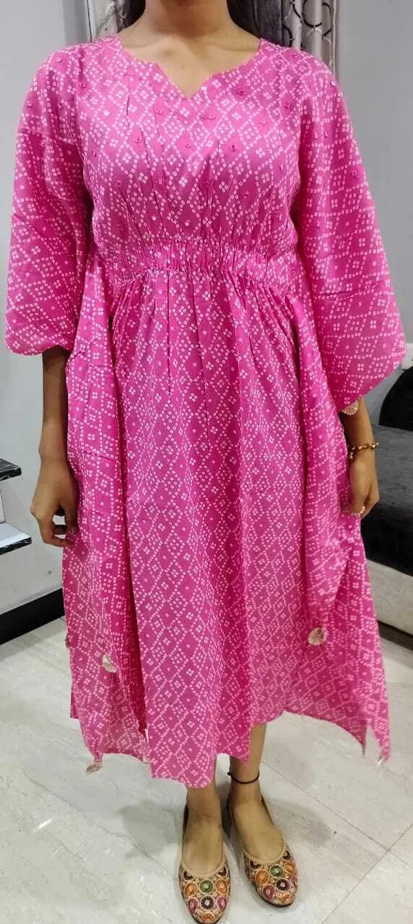 Pink::White Women Striped Ethnic Dress Kurta