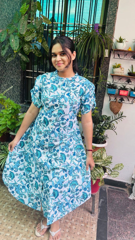 Aqua Bloom floral print Summer Dress