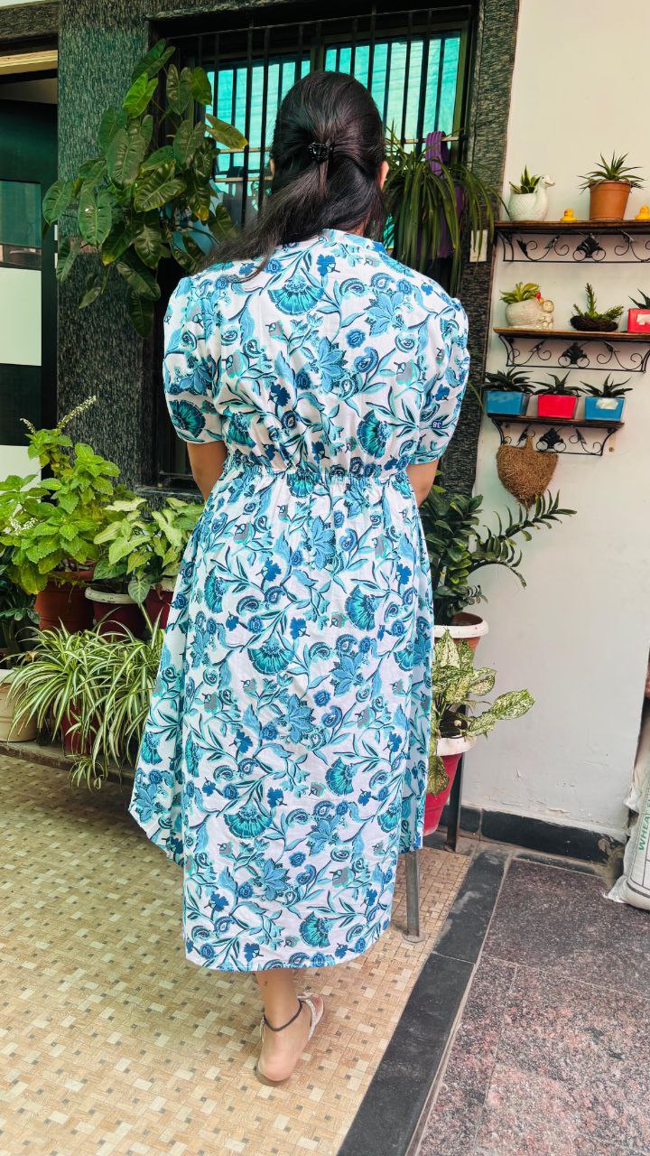 Aqua Bloom floral print Summer Dress