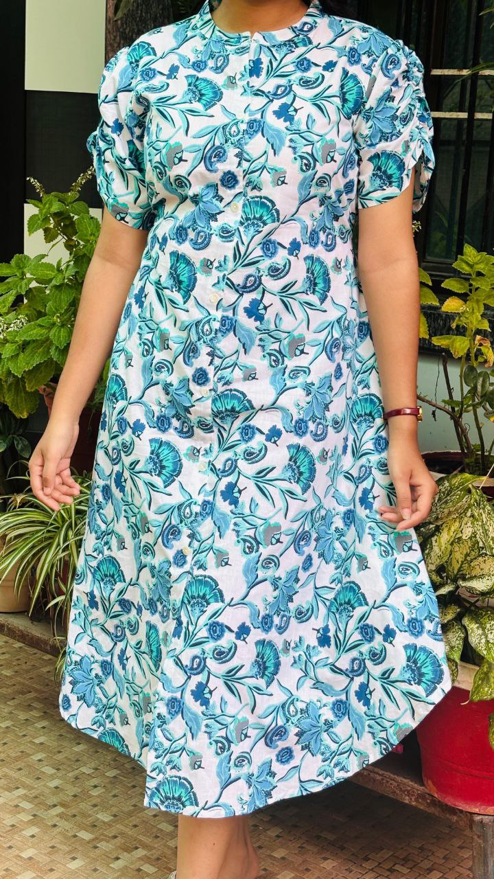 Aqua Bloom floral print Summer Dress