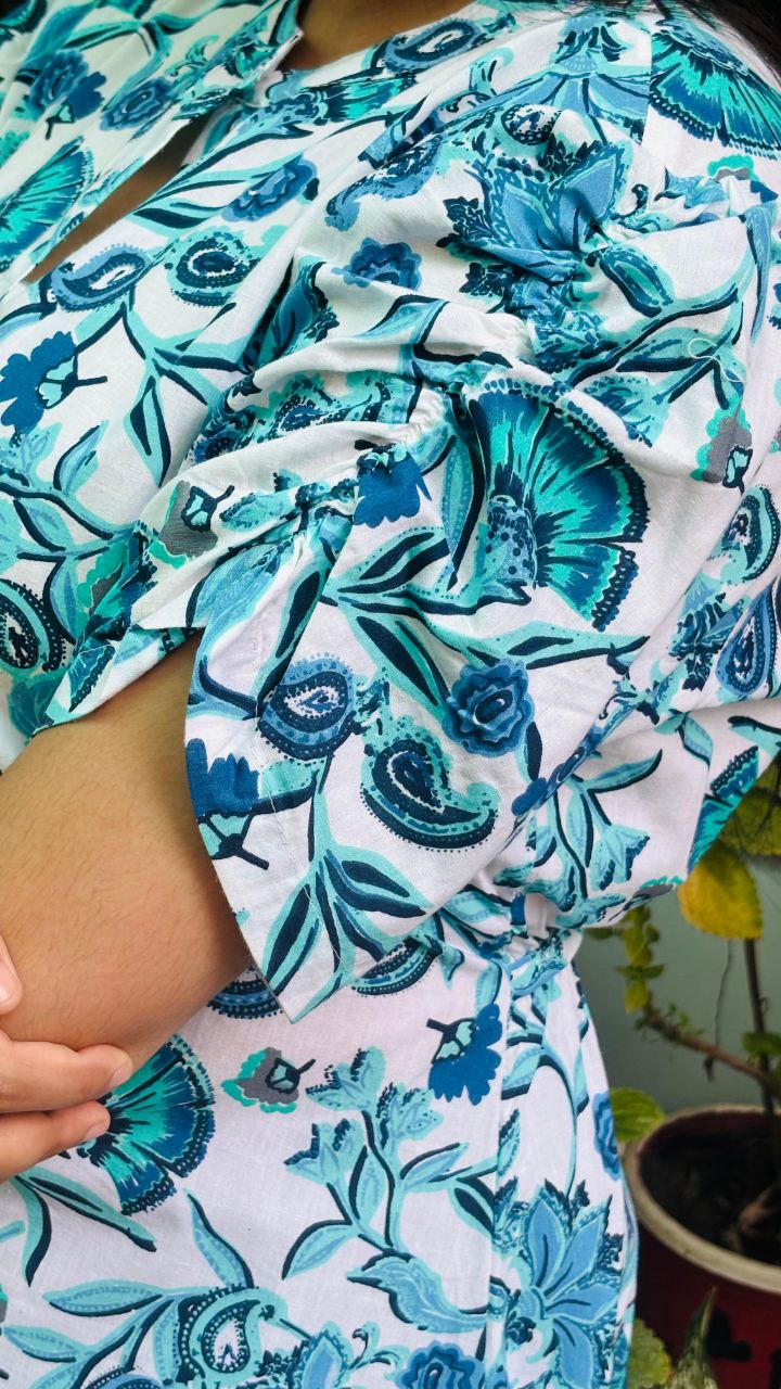 Aqua Bloom floral print Summer Dress