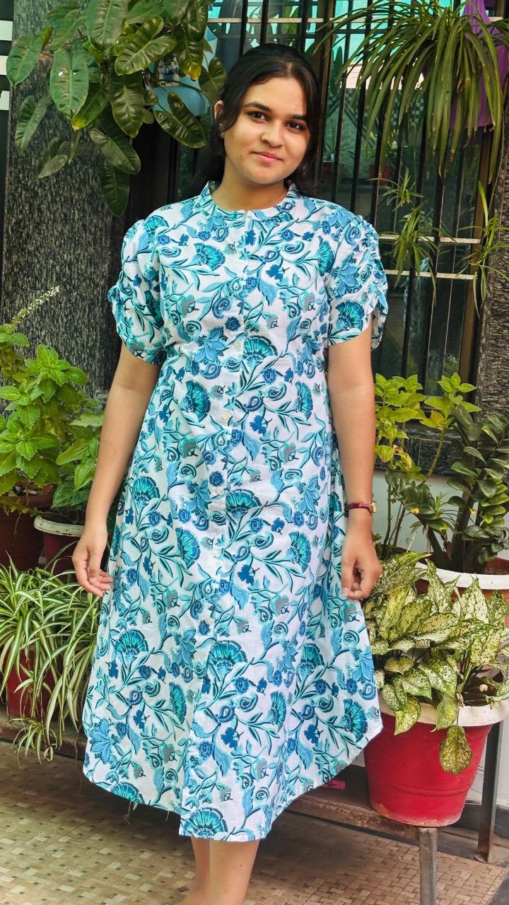 Aqua Bloom floral print Summer Dress