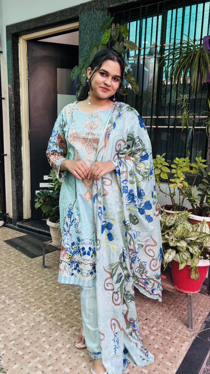 Sky Serenity digital print kurti pant dupatta set