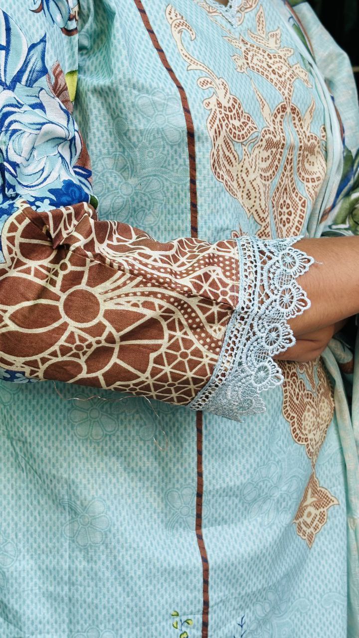 Sky Serenity digital print kurti pant dupatta set