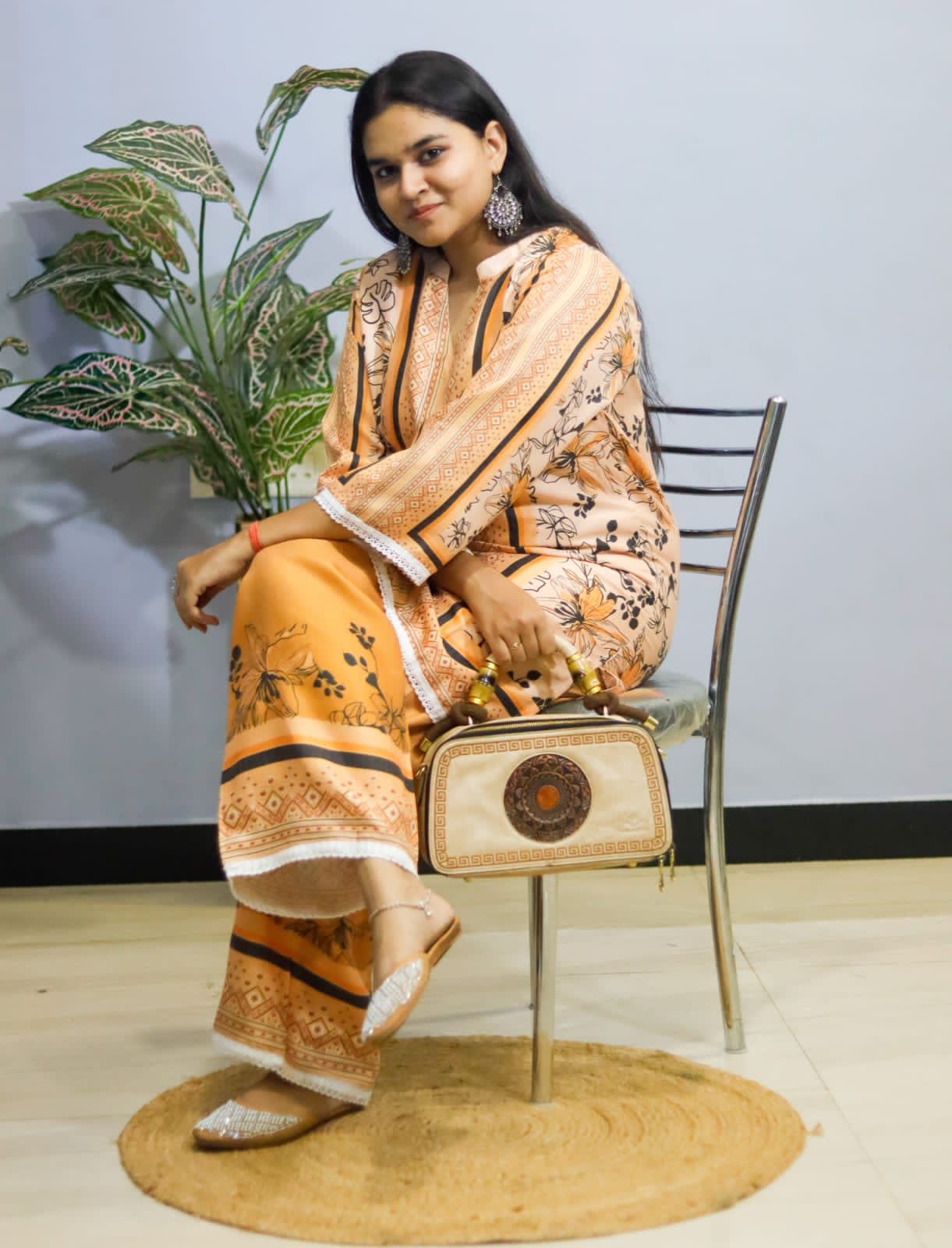 Peach turkish stylish printed cord set