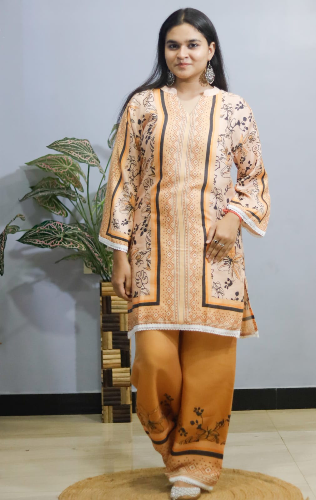 Peach turkish stylish printed cord set