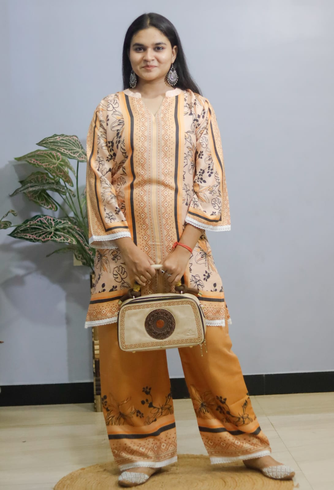 Peach turkish stylish printed cord set